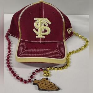 FSU CAP Florida State Garnet Cap Hat M/L Flex-Fit 39THIRTY & Free Spear Necklace